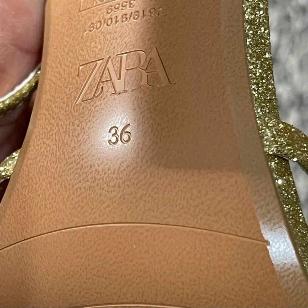 Zara Gold Strappy Glitter Heeled Sandals Size 6 - Picture 13 of 15